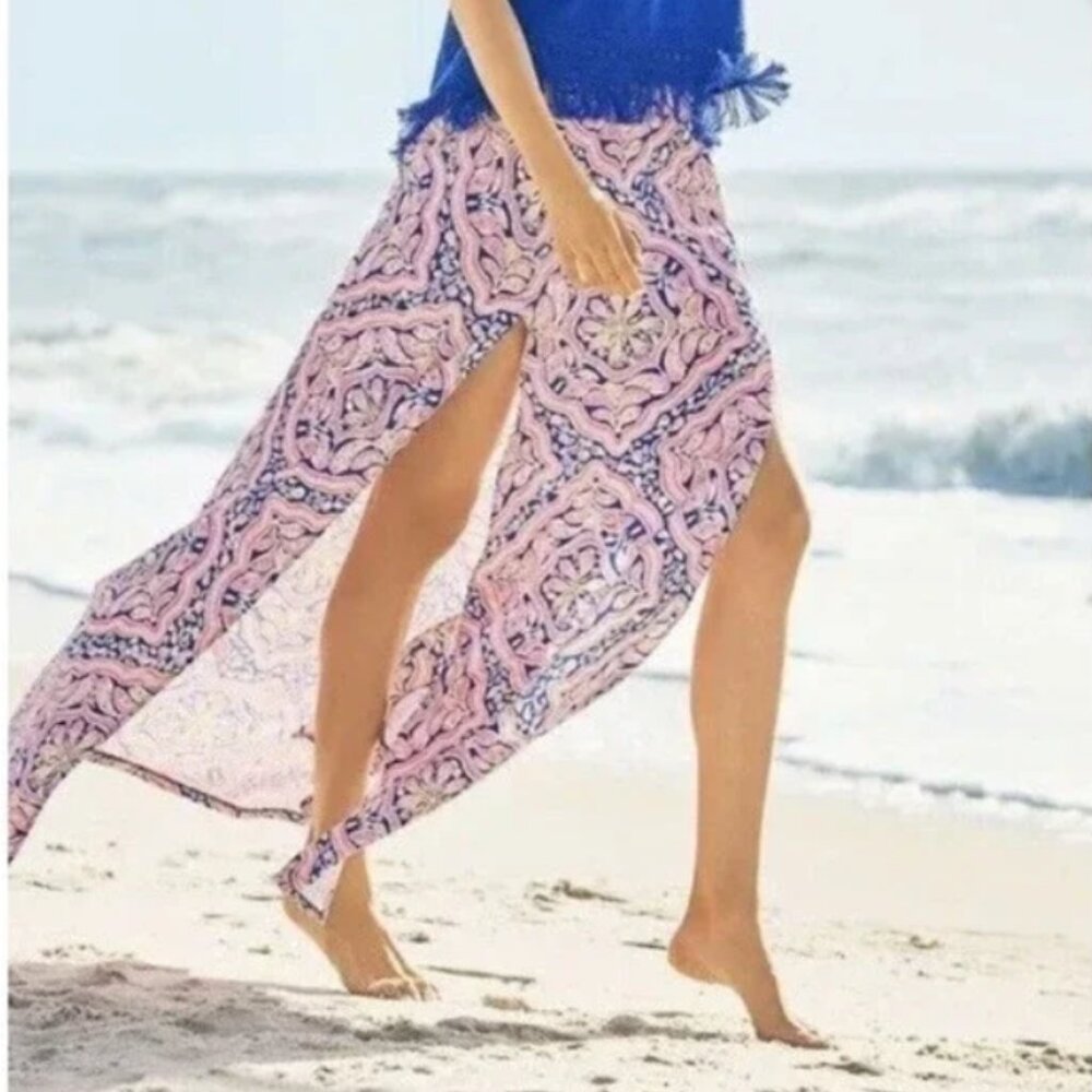 Lilly Pulitzer Ersi Pink & Blue Paisley Fish Maxi Skirt